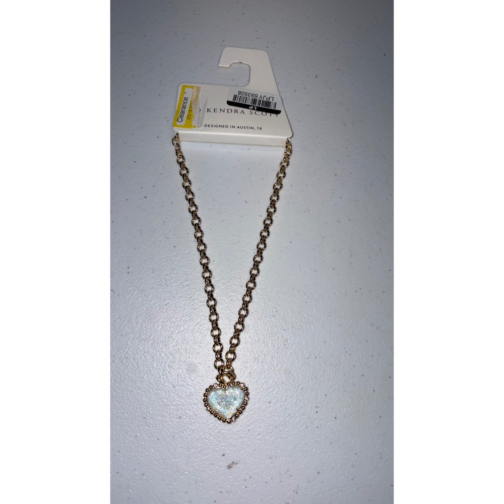 Kendra Scott Anna Heart Pendant Necklace Gold Tone Iridescent Opal Heart
